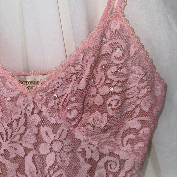 Vintage Y2K Victoria Secret Gold Label Pink Lace Sheer Top - Picture 2 of 4